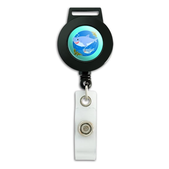 Momma Shark and Baby Swimming in Ocean Lanyard Retractable Reel Badge ID Card Holder