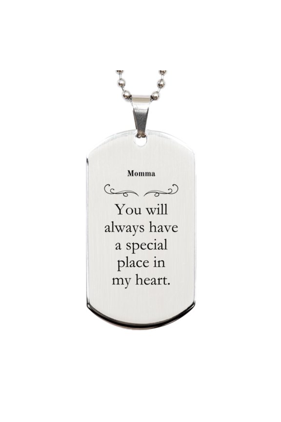 Momma Silver Dog Tag Engraved Always in My Heart Inspirational Gift for Mom Mothers Day Birthday Christmas Veterans Day