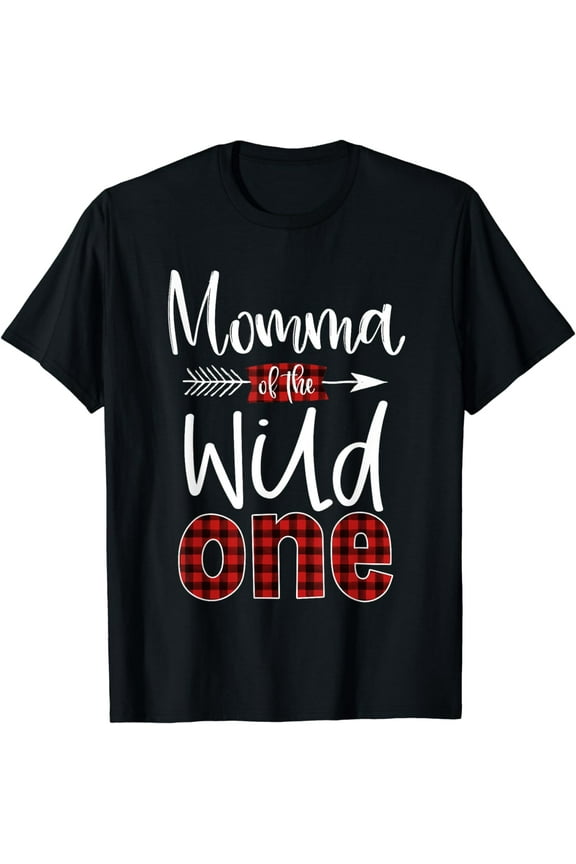 Momma of the Wild One Buffalo Plaid Lumberjack 1st Birthday T-Shirt