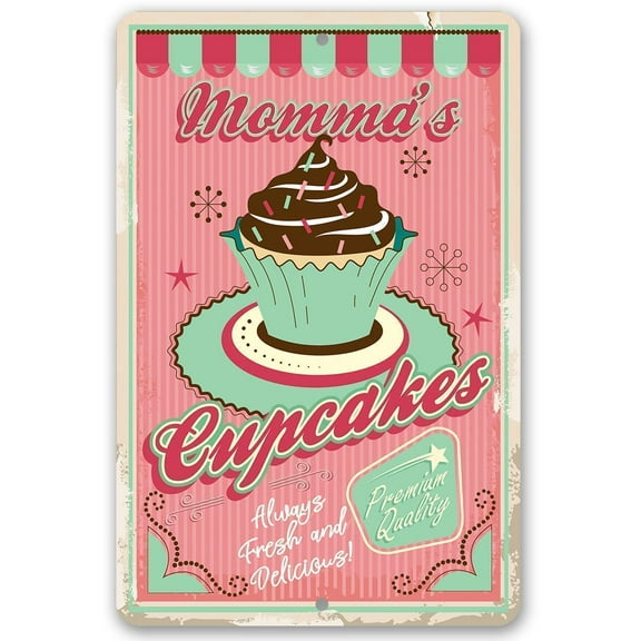 Momma's Cupcakes Metal Sign - Durable Metal Sign - Use Indoor/Outdoor - Great Dcor for Bakery, Restaurant and Kitchen and Gift for Bakers Under $25 (12" x 18")