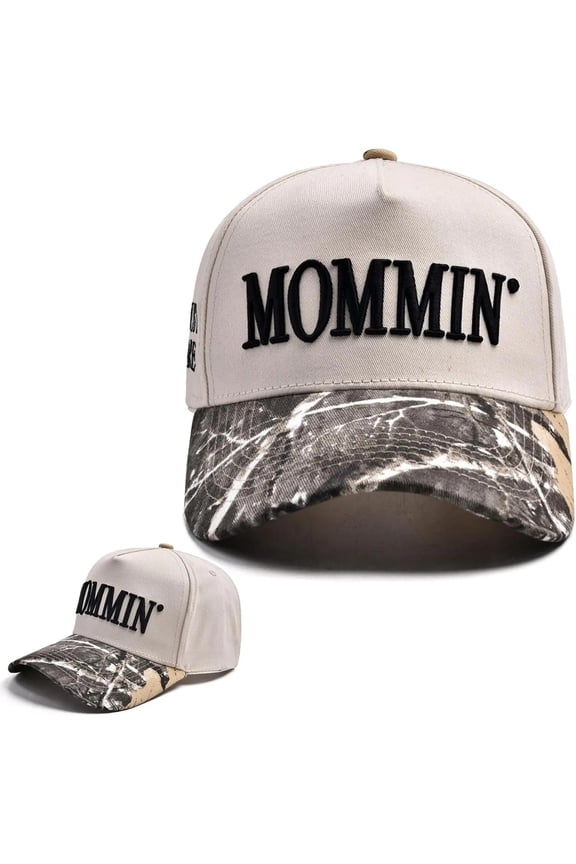 Mommin Trucker Hat for Women Embroidered Mom Baseball Cap Adjustable Canvas Vintage Hat for Casual Wear, Black