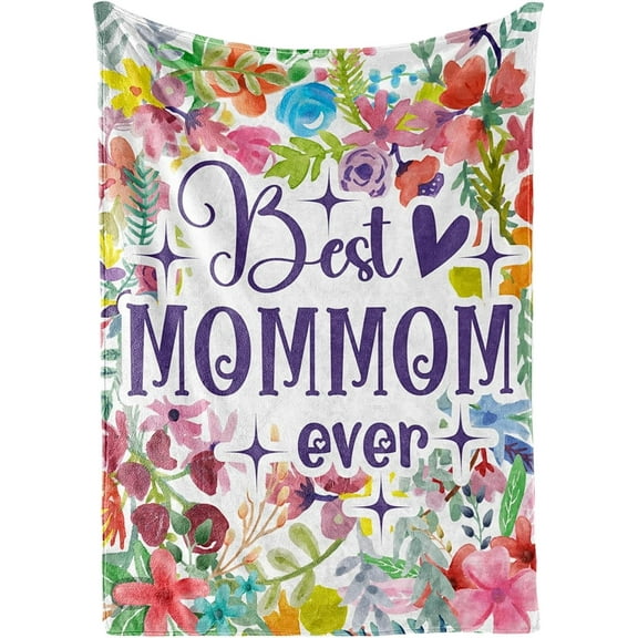 Mommom Gifts, Grandma Gifts for Mommom, Flannel Throw Blankets on Mother's Day, Christmas, Birthday, 50" x 65", Blue Flowers