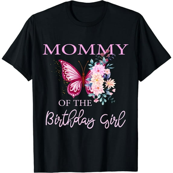 Mommy 1st First Birthday Matching Family Butterfly Floral T-Shirt Black 2X-Large