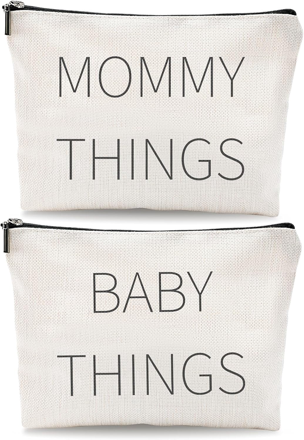 Mommy and Baby Canvas Pouch Set – 2pcs Zipper Organizer Bags for Diaper Bag, Travel, Hospital or Nursery Essentials, New Mom Gifts, Baby Shower Gifts for Mom to Be