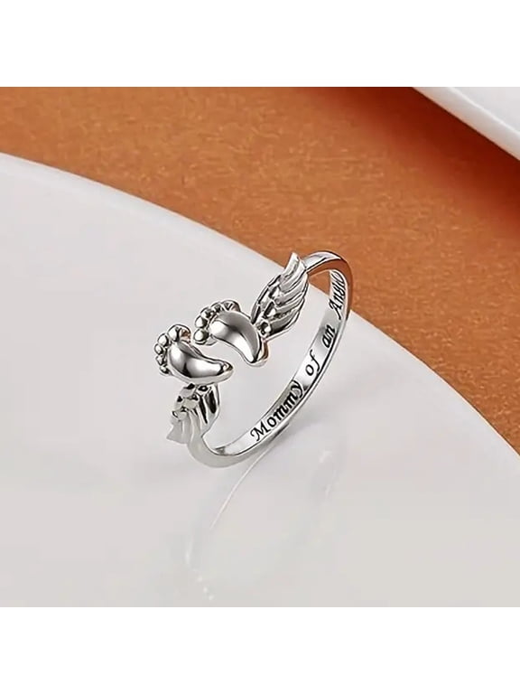 Mommy Baby Footprints Ring Silver Child Jewelry for Her Daily Wear, 5.44 cm, Silver A