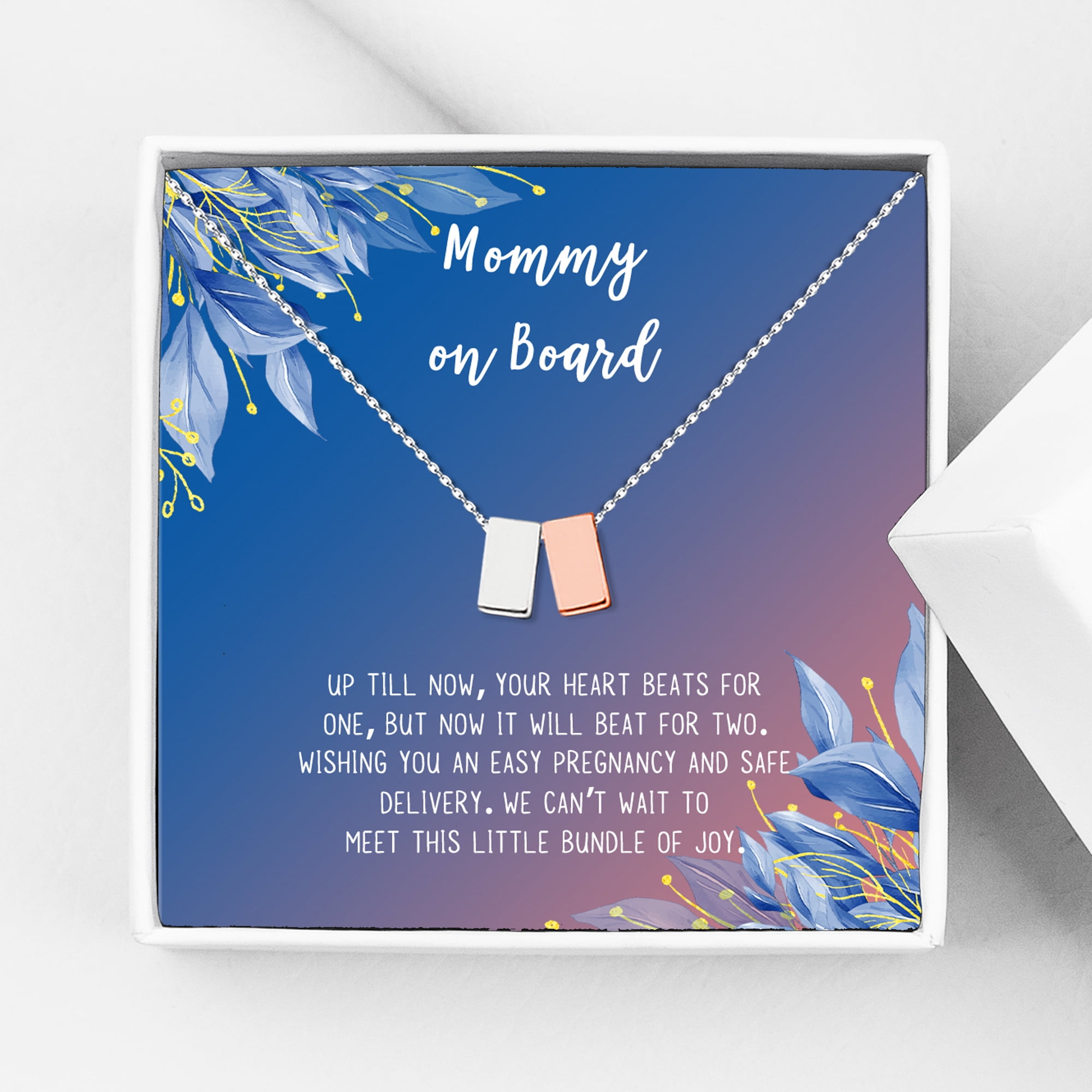 Mommy to Be Christmas Day Gift Set for Mom, Silver and Rose Gold Cube Necklace Jewelry for Sister, New Mom Mother's Day Gift, Gift for Her, Holiday Necklace Card Gift for Mom