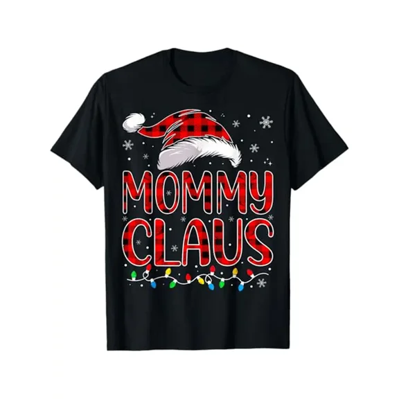 Mommy Claus & Santa Matching Family Pajama T-Shirts - 100% Cotton, Comfort Fit for All Occasions, Sizes S-3XL, Black