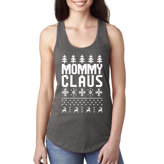 Mommy Claus Ugly Christmas Sweater Ladies Racerback Tank Top, Dark Grey, Small