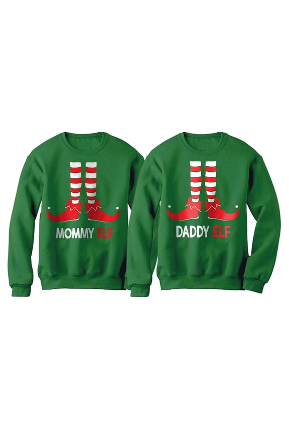Mommy & Daddy Elf Suit Matching Set Santa's Helpers Funny Christmas Sweatshirts Women Sweatshirt Green Small / Sweatshirt Green Medium