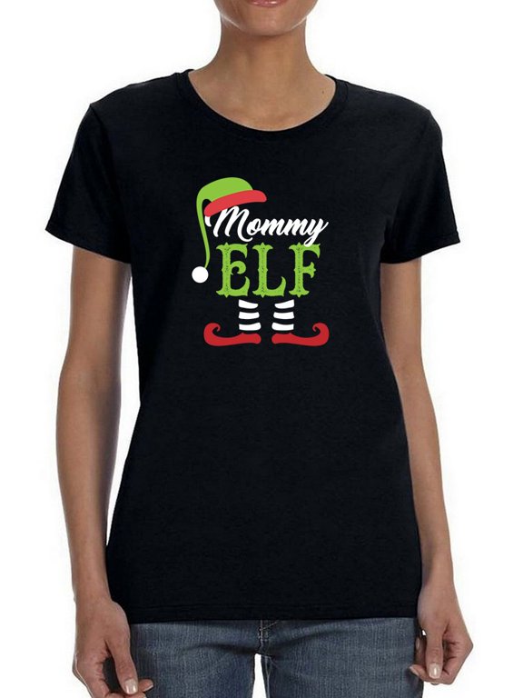 Mommy Elf Christmas Design Women Black T-Shirt, Female XX-Large