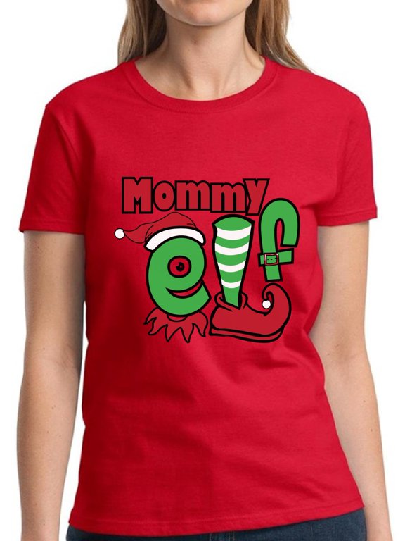 Mommy Elf Family Christmas Print for Her Christmas Shirt for Women - S M L XL 2XL 3XL Xmas Graphic Tee - Holiday Tee Christmas Shirts Ladies Top Gift