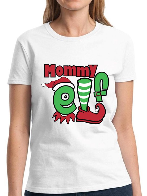 Mommy Elf Family Christmas Print for Her Christmas Shirt for Women - S M L XL 2XL 3XL Xmas Graphic Tee - Holiday Tee Christmas Shirts Ladies Top Gift