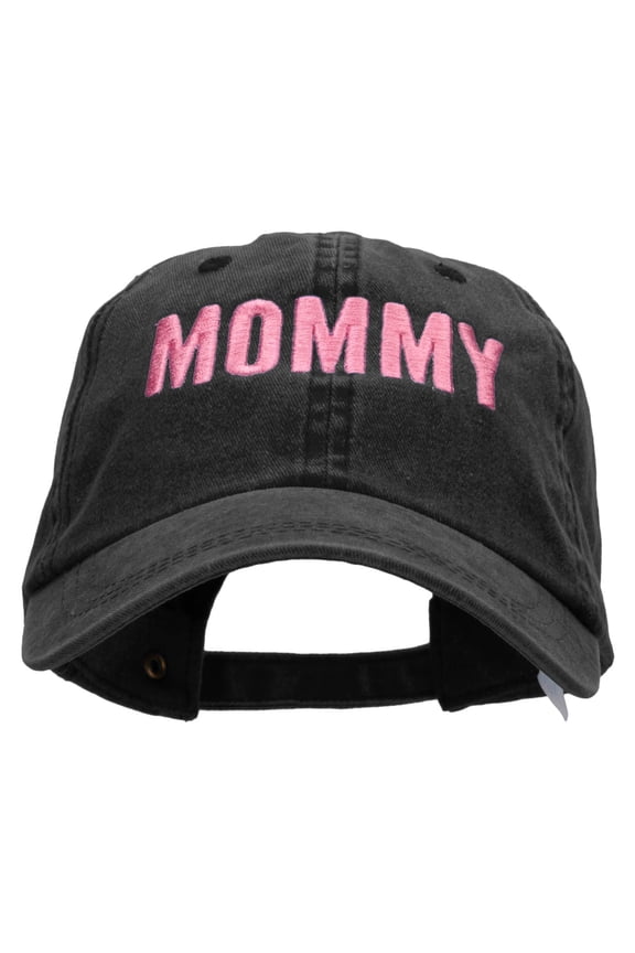 Mommy Embroidered Pigment Dyed Wash Caps - Black OSFM