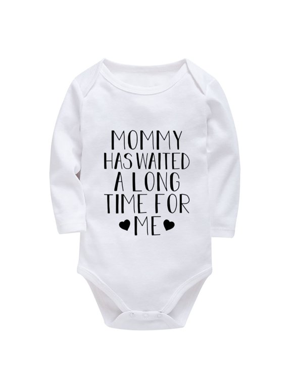 Mommy Has Waited A Long Time For Me Babyboyclothing Newborn Long Sleeve Going Home Outfit White 0-3 Month Outfit Boy