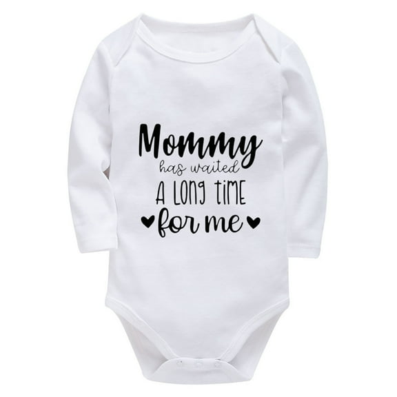 Mommy Has Waited A Long Time For Me Coming Home Outfit Boy Long Sleeve Baby Bodysuit White Boy Infant Clothes 0-3 Months