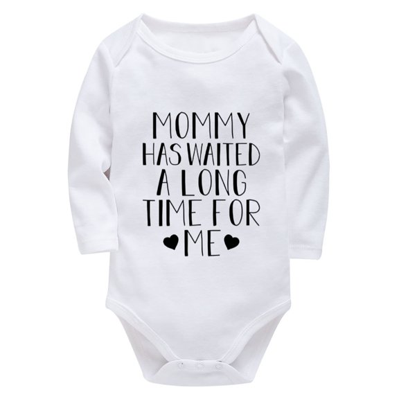 Mommy Has Waited A Long Time For Me Neutral Onesie Baby Long Sleeve Boys Outfits White 0-3 Month Baby Boy Suit