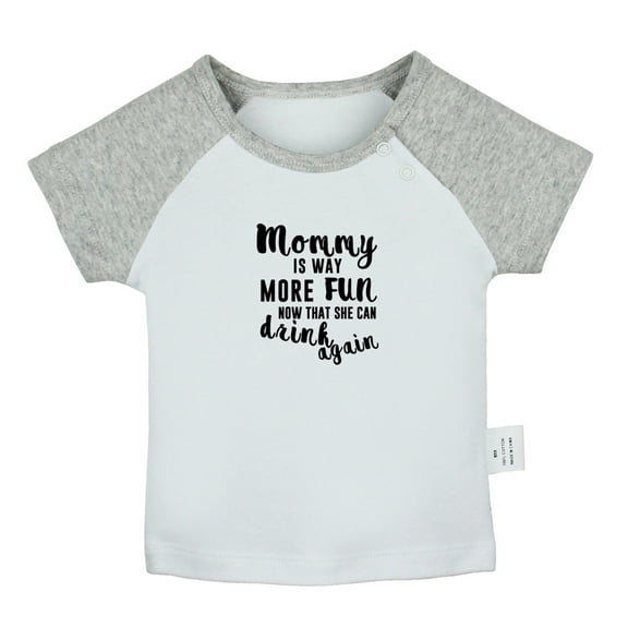 Mommy Is Way More Fun Now That She Can Drink Again Funny T shirt For Baby, Newborn Babies T-shirts, Infant Tops, 0-24M Kids Graphic Tees Clothing (Short Gray Raglan T-shirt, 18-24 Months)