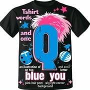 Mommy Loves You Football or Pompoms TShirt Blue Q Pink Hair Pom Wig Design on Black Tee