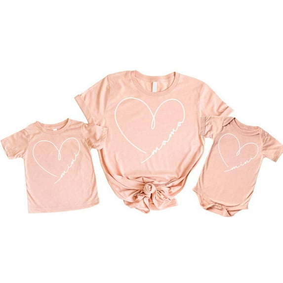 Mommy & Me Matching Mama & Mini Doodle Heart Shirts & Bodysuits for Kids & Adults Peach Shirt Adult Small