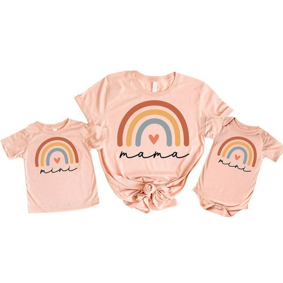 Mommy & Me Matching Rainbow Heart Cursive Shirts & Bodysuits for Kids & Adults Peach Shirt 5-6
