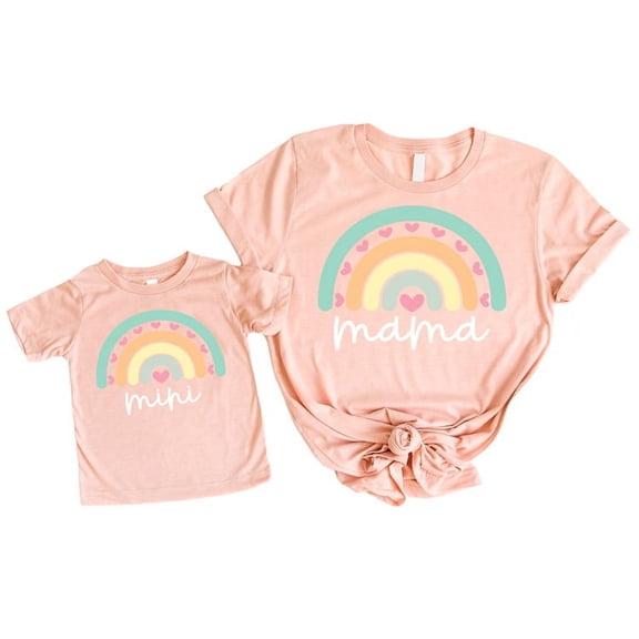 Mommy & Me Rainbow Shirts White on Peach Shirt Adult X-Large