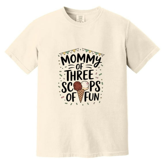 Mommy Mom Ice Cream Third Birthday Three Scoops Of Fun Party Sweet Treat Comfort Color T-Shirt, Unisex, up to size 4XL