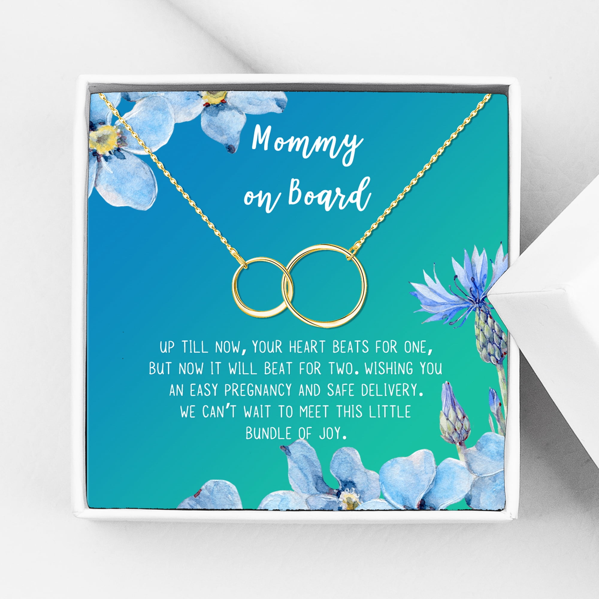 Mommy to Be Mother's Day Gift, Jewelry for Sister, New Mom Mother's Day Gift, Gift for Her, Necklace and Card Gift for Mom, Mommy to be Necklace and Card [Gold Infinity Ring,Blue-Green Gradient]