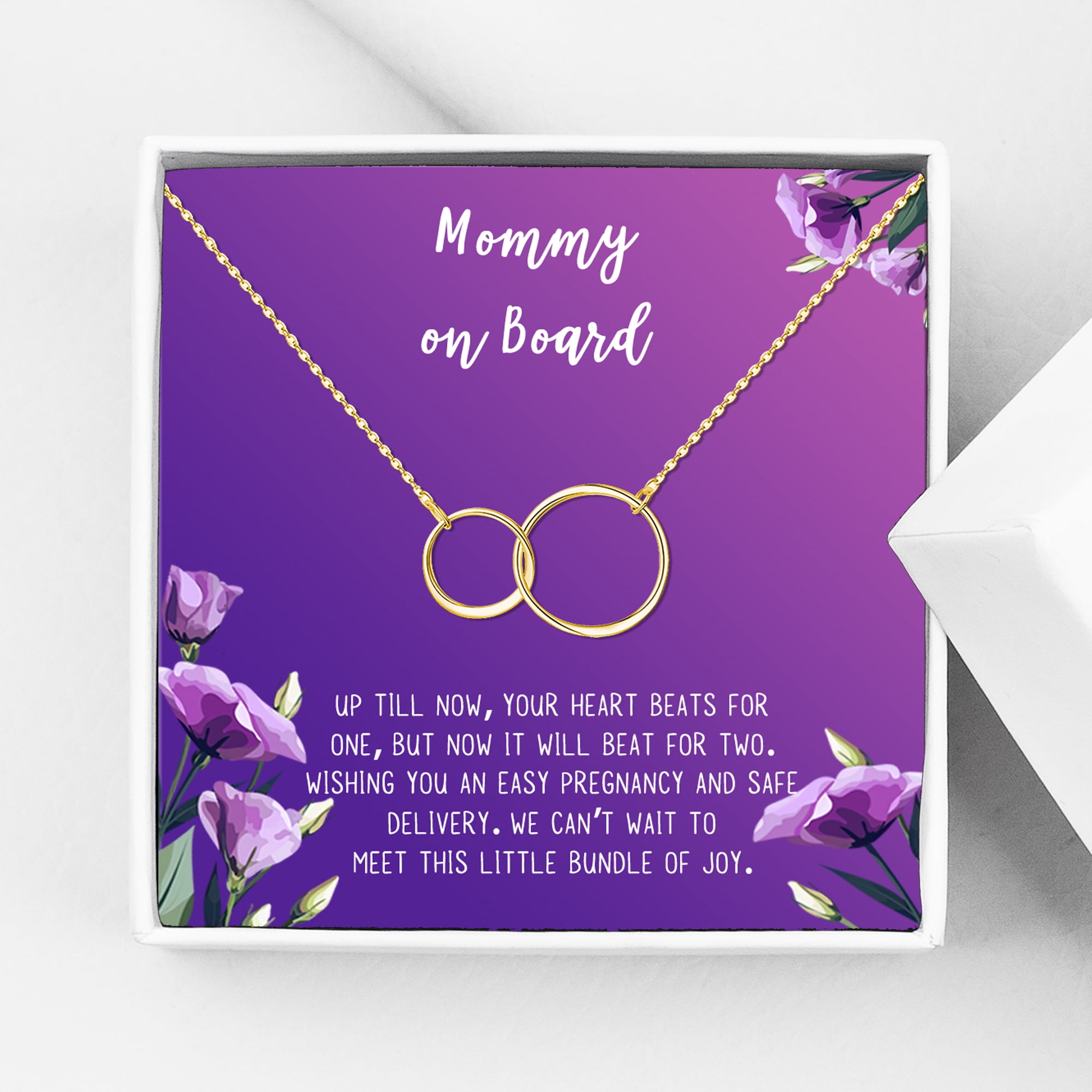 Mommy to Be Mother's Day Gift, Jewelry for Sister, New Mom Mother's Day Gift, Gift for Her, Necklace and Card Gift for Mom, Mommy to be Necklace and Card [Gold Infinity Ring,Purple Gradient]
