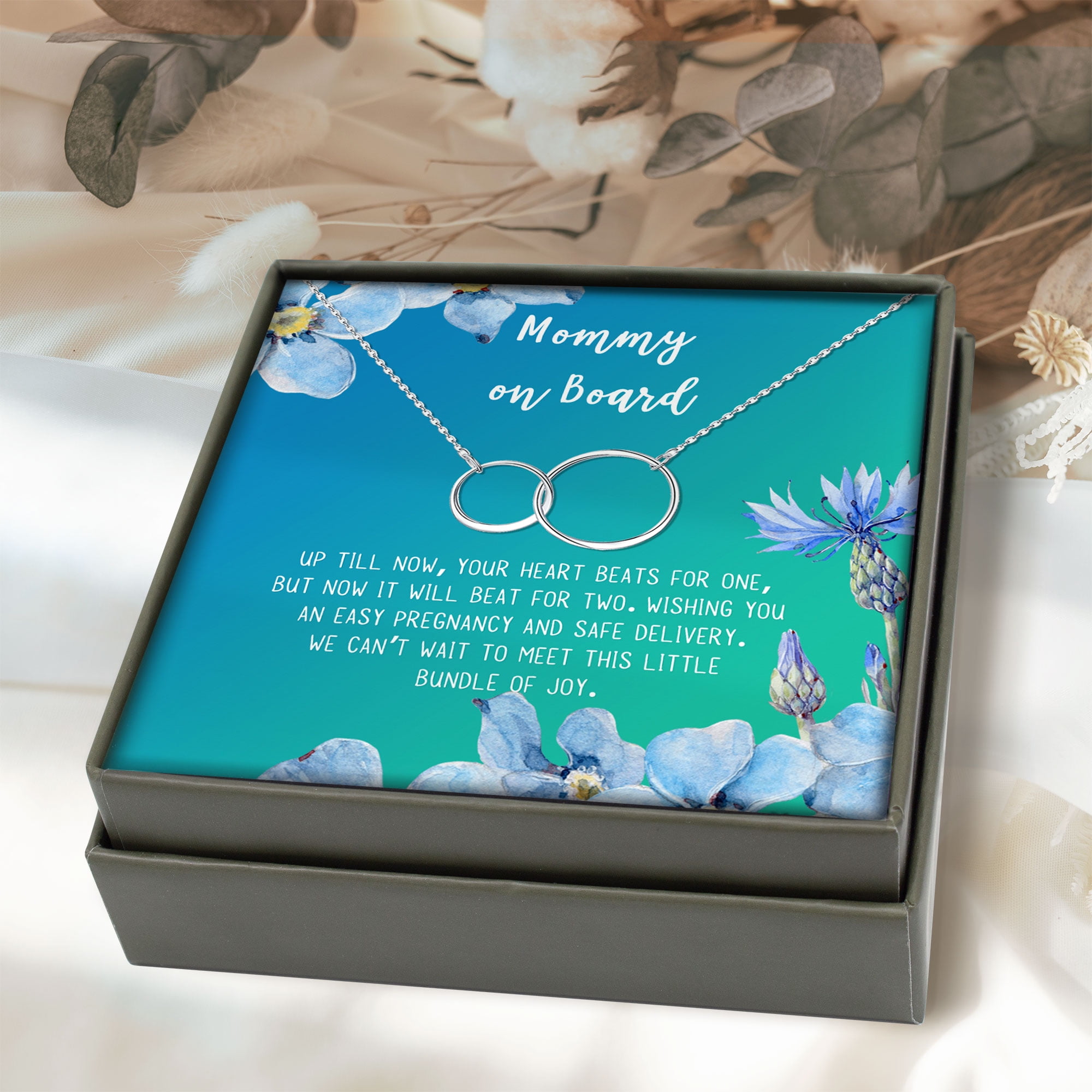 Mommy to Be Mother's Day Gift, Jewelry for Sister, New Mom Mother's Day Gift, Gift for Her, Necklace and Card Gift for Mom, Mommy to be Necklace and Card [Silver Infinity Ring,Blue-Green Gradient]