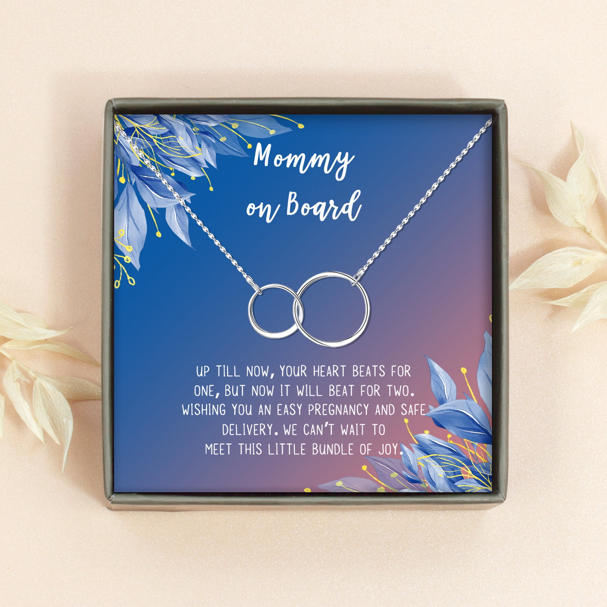 Mommy to Be Mother's Day Gift, Jewelry for Sister, New Mom Mother's Day Gift, Gift for Her, Necklace and Card Gift for Mom, Mommy to be Necklace and Card [Silver Infinity Ring,Blue-Orange Gradient]