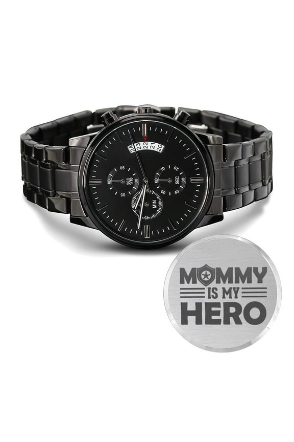 Mommy My Hero Engraved Multifunction Policeman Men's Watch Stainless Steel W Copper Dial