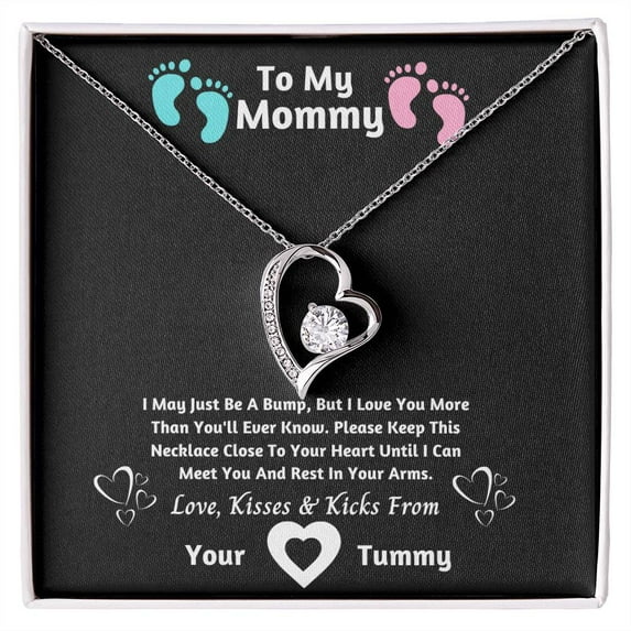 To My Mommy Necklace I Can't Wait To Meet You, Pregnancy Gift For First Time Mom Mother's Day Gift, To My Mommy From Tummy - Forever Love Necklace - White Gold or Yellow Gold - Gift Box
