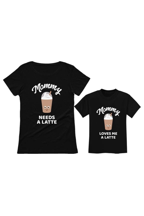 Mommy Needs a Coffee Matching Outfits for Mother Daughter Son Mom and Me Shirts Women's Black XX-Large / Toddler Black 5/6