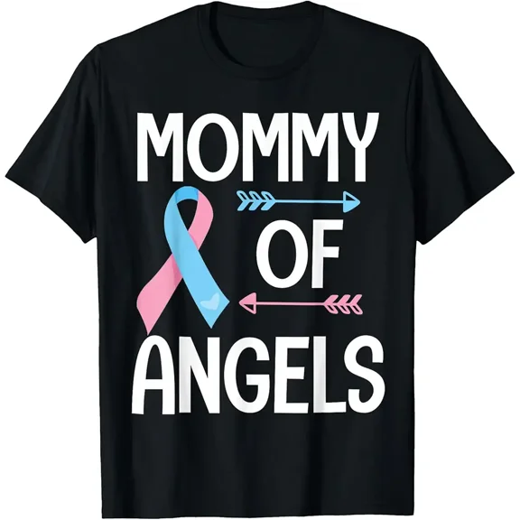 Mommy Of Angels Ribbon Miscarriage Awareness Memory Gift Unisex T-Shirt, up to Size 5XL