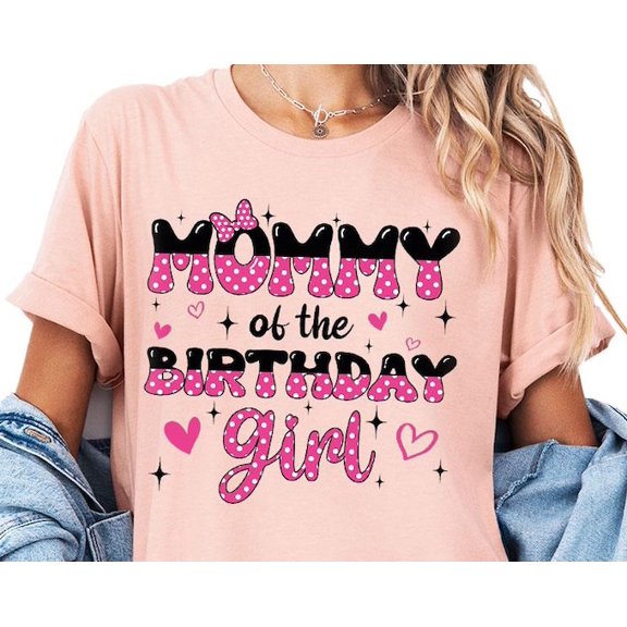 Mommy Of The Birthday Girl T-Shirt, Birthday Pink Dots T-Shirt For Mom, Cute Pink Ribbon Birthday Shirt, Love Birthday Shirt For Mom