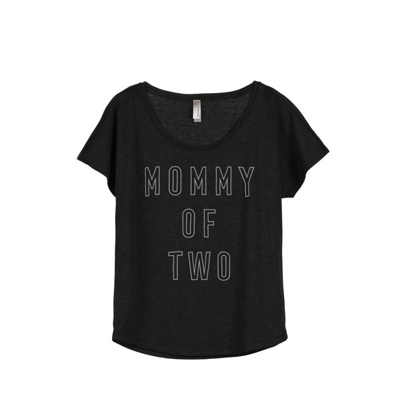 Mommy Of Two Women's Fashion Slouchy Dolman T-Shirt Tee Heather Black X-Large