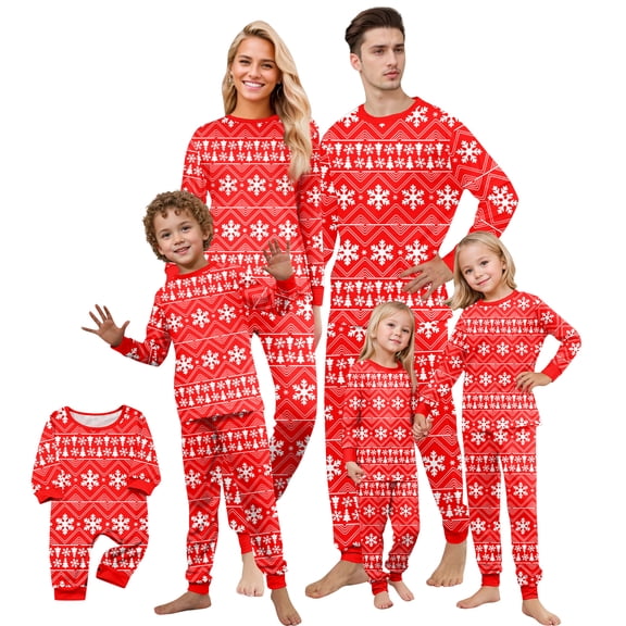 Mommy And Me Outfits, Family Matching Christmas Home Clothes Snowflake Christmas Tree Print Pullover Tops Print Cute Family Set Pajamas Family Set Long Sleeve Top Pants Set, Snowflake-Red