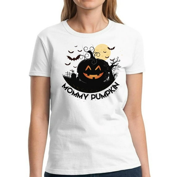Mommy Pumpkin Halloween T Shirt for Women - S M L XL 2XL 3XL Graphic Tee - Scary Halloween Outfit Gift Funny Holiday Tee T-Shirt Ladies