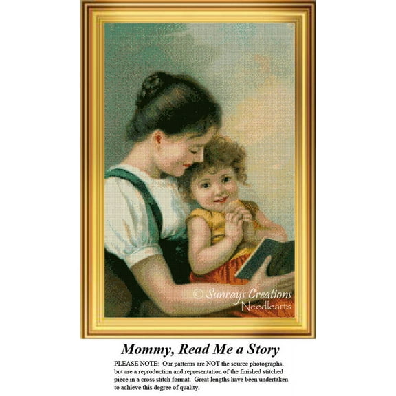 Mommy, Read Me a Story, Vintage Counted Cross Stitch Pattern (Pattern Only, You Provide the Floss and Fabric)