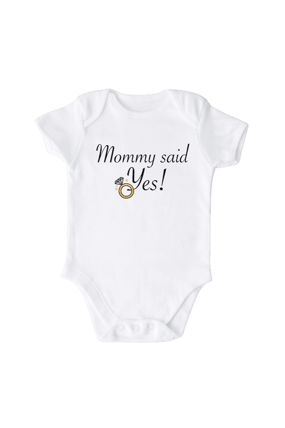 Mommy Said Yes Engagement Cute Baby Onesie® Brand Bodysuit Shirt Premium Custom Clothes Unisex Baby Gift for Mom Newborn 18m White