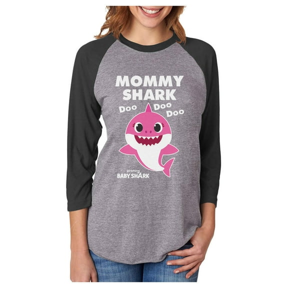 Mommy Shark Shirt Baby Shark Mother 3/4 Women Sleeve Baseball Jersey Shirt Small black/gray