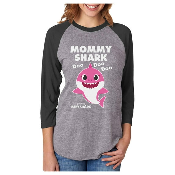 Mommy Shark Shirt Baby Shark Mother 3/4 Women Sleeve Baseball Jersey Shirt X-Large black/gray