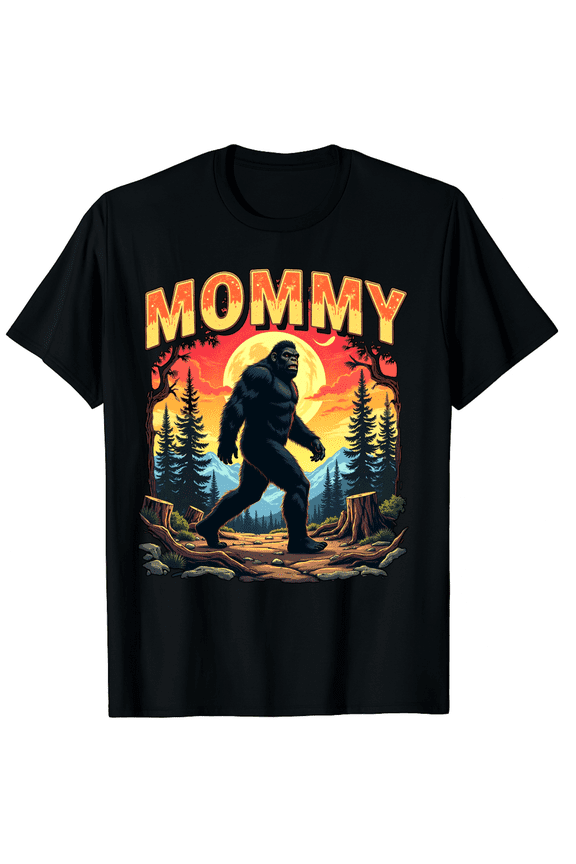 Mommy Squatch Bigfoot Mommy Sasquatch Yeti Family Matching Graphic Black T-Shirt for Men and Women