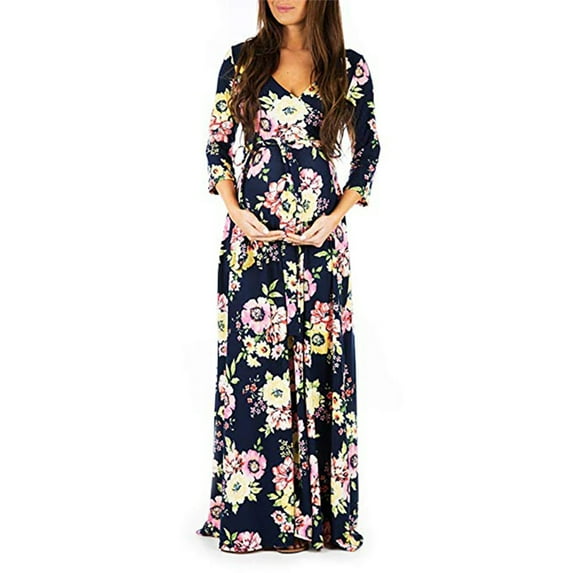 Mommy Style Maternity 3/4 Sleeve Ruched Maternity Dress W/Empire Waist for Baby Showers or Casual Wear. Size Large.