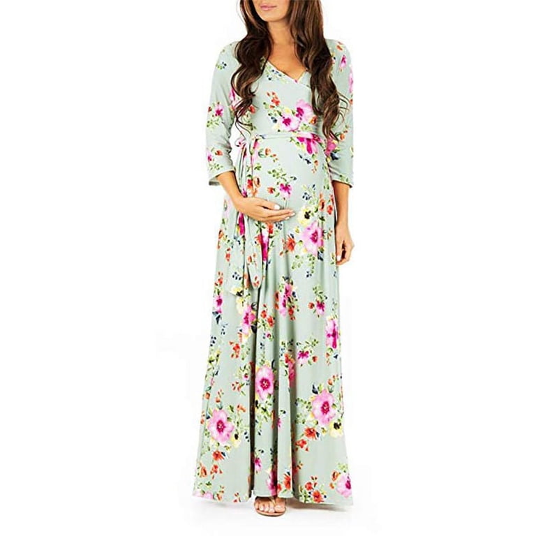 Mommy Style - Maternity 3/4 Sleeve Ruched Maternity Dress W/Empire Waist  for Baby Showers or Casual Wear. Size Small. - Walmart.com