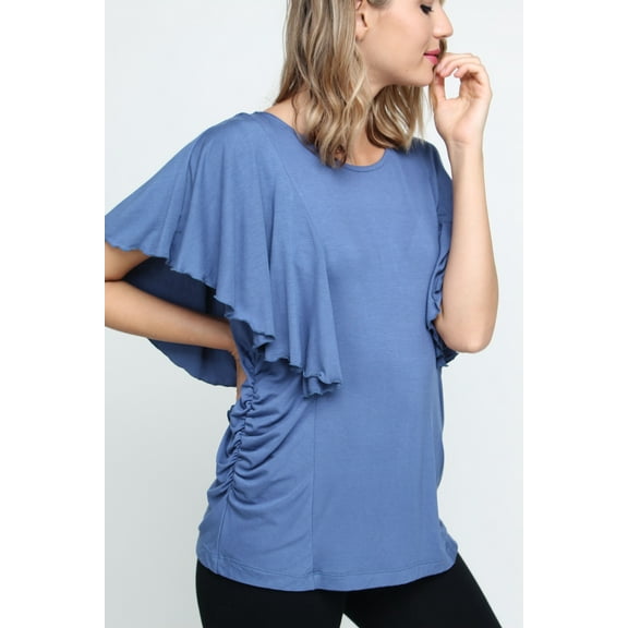Mommy Style Pretty Ruffles Dakota Nursing Top - Lounge Wear Shirt with Hidden Nursing Panel - Breathable, Lightweight and Comfortable Nursing Shirt - Stylish, Fashionable and Machine Washable