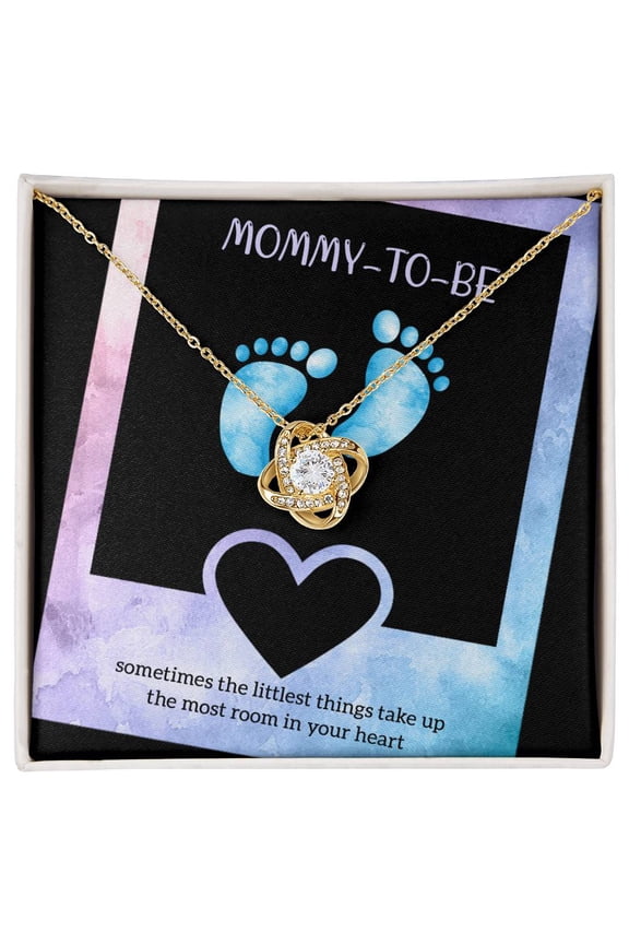 Mommy To Be Necklace, Gor Mommy Beautiful Necklace, Message Card and Box, Gold Love Knot Necklace