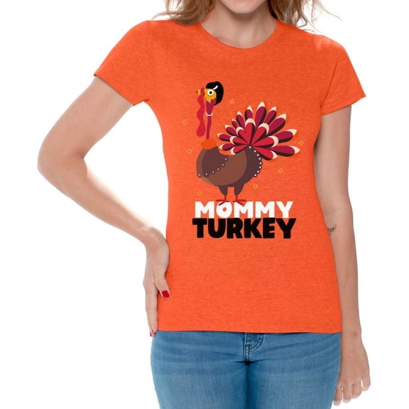 Mommy Turkey Women Shirt - S M L XL 2XL 3XL - Funny Thanksgiving Tshirts for Women Holiday Graphic Tee Gift