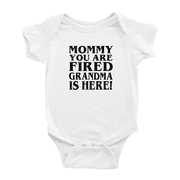 Mommy You Are Fired Grandma Is Here! Funny Announcement Baby Jumpsuits Unisex