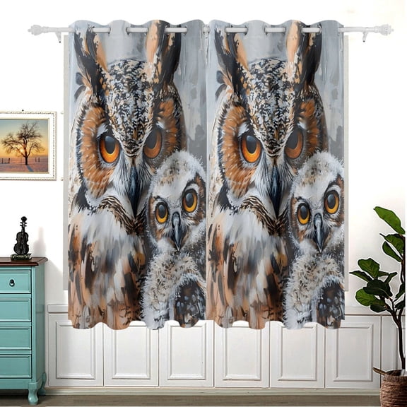 Mommy and Baby Owls Blackout Curtain Panels 63x55in Drapes Privacy Assured for Living room Bedroom Bathroom 2 panels set